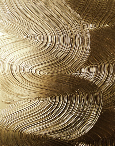 Painting titled "Golden wave" by Artseeker Artists, Original Artwork, Acrylic Mounted on Wood Panel