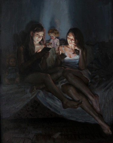 Painting titled "Gossips" by Andrey Shatilov, Original Artwork, Acrylic
