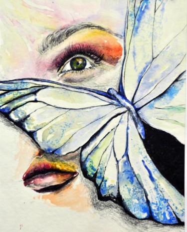Pittura intitolato "Farfalla    Acquare…" da Silvia Conflitto, Opera d'arte originale