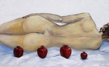 Painting titled "Ceramic red pomegra…" by Anna Smilyanskaya, Original Artwork, Acrylic