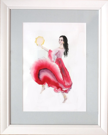 Painting titled "Gypsy with a tambou…" by Anna Smilyanskaya, Original Artwork, Watercolor