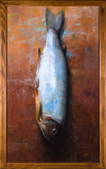 Painting titled "Sad Salty Fish" by Artsmileball, Original Artwork, Oil