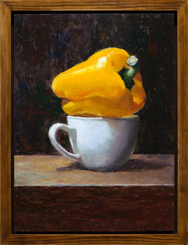 Painting titled "Tea And Pepper" by Artsmileball, Original Artwork, Oil Mounted on Wood Stretcher frame