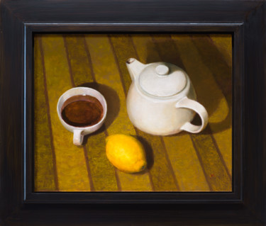 Painting titled "Tea And Lemon Comp#5" by Artsmileball, Original Artwork, Oil Mounted on Wood Stretcher frame