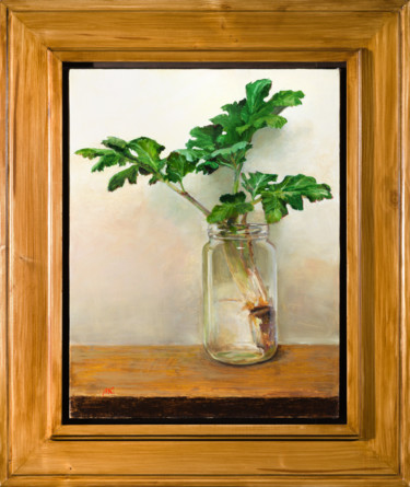Painting titled "A Plant" by Artsmileball, Original Artwork, Oil Mounted on Wood Stretcher frame