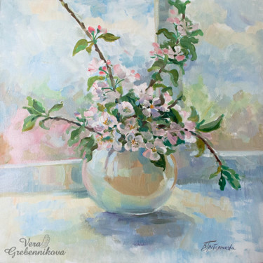 Картина под названием "Яблоневый цвет" - Vera Grebennikova, Подлинное произведение искусства, Масло