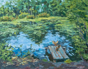 Картина под названием "overgrown-pond" - Vera Grebennikova, Подлинное произведение искусства, Масло