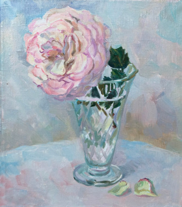 Painting titled "Rose flower" by Vera Grebennikova, Original Artwork, Oil