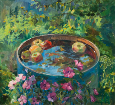 Painting titled "Apples September" by Vera Grebennikova, Original Artwork, Oil