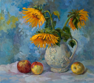 Картина под названием "Sunflowers" - Vera Grebennikova, Подлинное произведение искусства, Масло