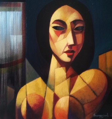 Painting titled "Emotion (50x50cm, c…" by Artsrun Asatryan, Original Artwork, Oil Mounted on Wood Stretcher frame