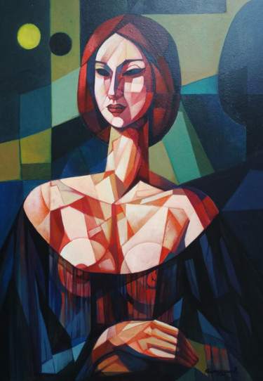 Schilderij getiteld "Cubism portrait(70x…" door Artsrun Asatryan, Origineel Kunstwerk, Olie