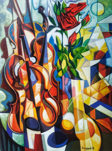 Peinture intitulée "Still life with ros…" par Artsrun Asatryan, Œuvre d'art originale, Huile Monté sur Châssis en bois