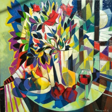 Картина под названием "Still life with win…" - Artsrun Asatryan, Подлинное произведение искусства, Масло Установлен на Дерев…