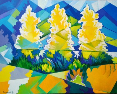 Painting titled "Three trees (60x80c…" by Artsrun Asatryan, Original Artwork, Oil Mounted on Wood Stretcher frame