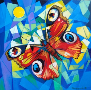 Painting titled "Butterfly (60x60cm,…" by Artsrun Asatryan, Original Artwork, Oil Mounted on Wood Stretcher frame