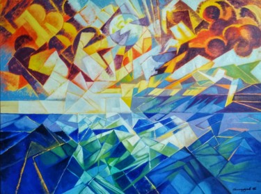 Painting titled "Seascape (60x80cm,…" by Artsrun Asatryan, Original Artwork, Oil Mounted on Wood Stretcher frame