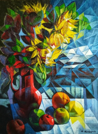 Painting titled "Still life with sun…" by Artsrun Asatryan, Original Artwork, Oil Mounted on Wood Stretcher frame