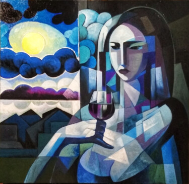 Картина под названием "Night (60x60cm, oil…" - Artsrun Asatryan, Подлинное произведение искусства, Масло Установлен на Дерев…
