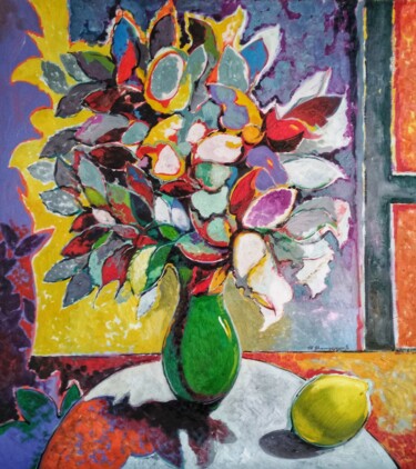 Painting titled "Bouquet (80x90cm, o…" by Artsrun Asatryan, Original Artwork, Oil Mounted on Wood Stretcher frame