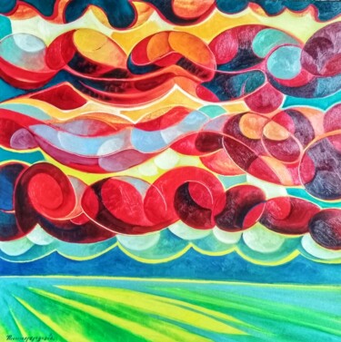 Malerei mit dem Titel "Sunset (60x60cm, cu…" von Artsrun Asatryan, Original-Kunstwerk, Öl Auf Keilrahmen aus Holz montiert