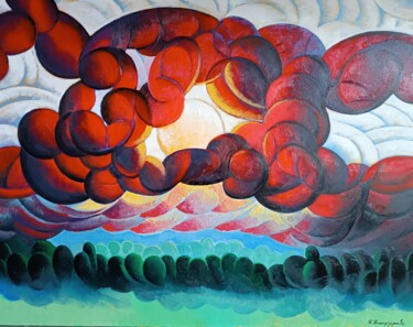 Painting titled "Sunset (90x70cm, cu…" by Artsrun Asatryan, Original Artwork, Oil Mounted on Wood Stretcher frame