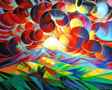 Schilderij getiteld "Sunset (100x80cm, c…" door Artsrun Asatryan, Origineel Kunstwerk, Olie Gemonteerd op Frame voor houten…