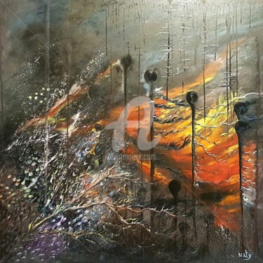 Pittura intitolato ""Pensieri in codice"" da Natalia Caragherghi "Naty", Opera d'arte originale, Olio