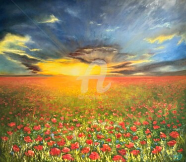 Pittura intitolato ""Il tramonto dei pa…" da Natalia Caragherghi "Naty", Opera d'arte originale, Olio