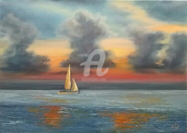 Painting titled "La vela" by Natalia Caragherghi "Naty", Original Artwork, Oil