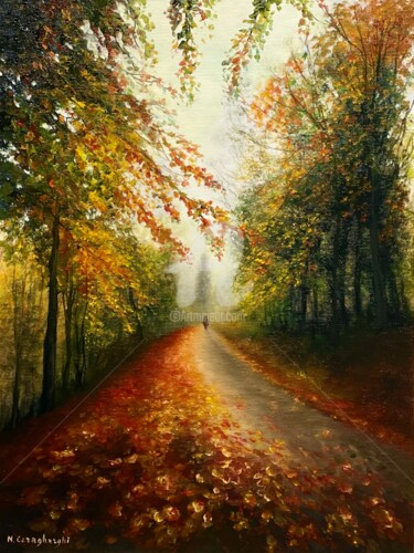Schilderij getiteld "Tracce d’autunno" door Natalia Caragherghi "Naty", Origineel Kunstwerk, Olie