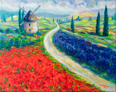 Painting titled "Moulin à vent entre…" by Artstudio29, Original Artwork, Acrylic Mounted on Wood Stretcher frame