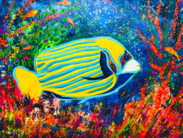 Malarstwo zatytułowany „Tropical Angel Fish” autorstwa Artstudio29, Oryginalna praca, Akryl