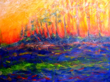 Malarstwo zatytułowany „Forêt au coucher du…” autorstwa Artstudio29, Oryginalna praca, Akryl Zamontowany na Drewniana rama n…