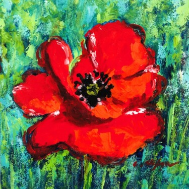 Painting titled "Rouge Coquelicot" by Artstudio29, Original Artwork, Acrylic Mounted on Wood Stretcher frame