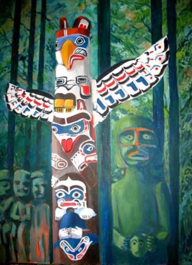 Schilderij getiteld "Totem 1" door Tsvi Nadav Rosler, Origineel Kunstwerk, Acryl