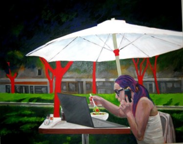 Malerei mit dem Titel "business lunch" von Tsvi Nadav Rosler, Original-Kunstwerk