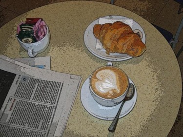 Картина под названием "Croissant and cofee…" - Tsvi Nadav Rosler, Подлинное произведение искусства