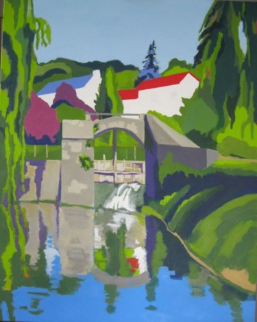 Painting titled "the dam  on the riv…" by Tsvi Nadav Rosler, Original Artwork