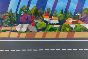 Painting titled "highway against lan…" by Tsvi Nadav Rosler, Original Artwork, Acrylic