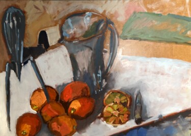 Pintura intitulada "presse citron" por Sylvie Loisy, Obras de arte originais, Óleo Montado em Armação em madeira
