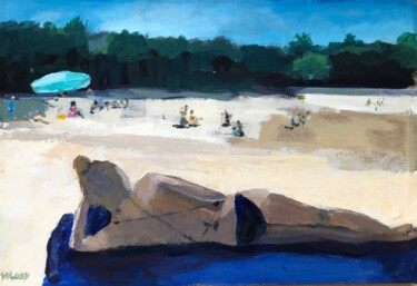 Painting titled "la plage fin d'aprè…" by Sylvie Loisy, Original Artwork, Acrylic Mounted on Wood Stretcher frame