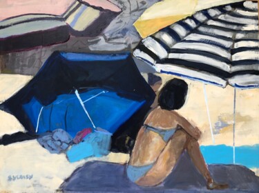 Peinture intitulée "sous le parasol rayé" par Sylvie Loisy, Œuvre d'art originale, Acrylique