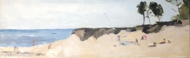 ile d'yeu, plage du marais salé au parasol rose Peinture intitulée "ile d'yeu, plage du…" par Sylvie Loisy, Œuvre d'art originale, Huile Monté sur Châssis en bois