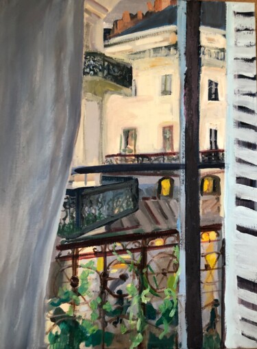 Картина под названием "Angers , le soir au…" - Sylvie Loisy, Подлинное произведение искусства, Масло Установлен на Деревянна…