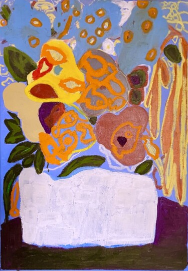 Картина под названием "vase Alvar 1" - Sylvie Loisy, Подлинное произведение искусства, Масло Установлен на Деревянная рама д…
