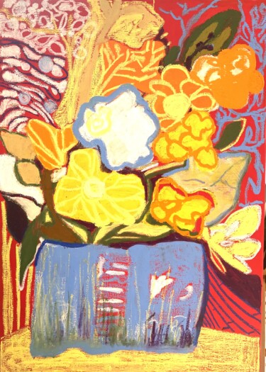 Painting titled "vase Alvar 3" by Sylvie Loisy, Original Artwork, Oil Mounted on Wood Stretcher frame