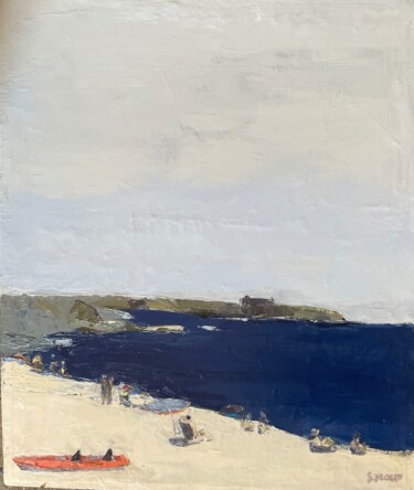 Painting titled "Ile d'Yeu, plage de…" by Sylvie Loisy, Original Artwork, Oil Mounted on Wood Stretcher frame