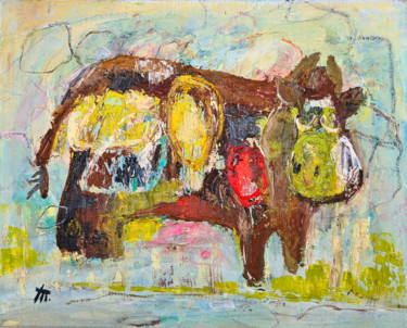 Painting titled "Cow" by Tatyana Ermolchik, Original Artwork, Oil