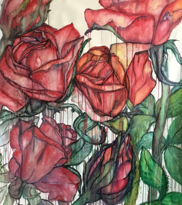 Peinture intitulée "Rosen" par Tanya Galstian, Œuvre d'art originale, Aquarelle